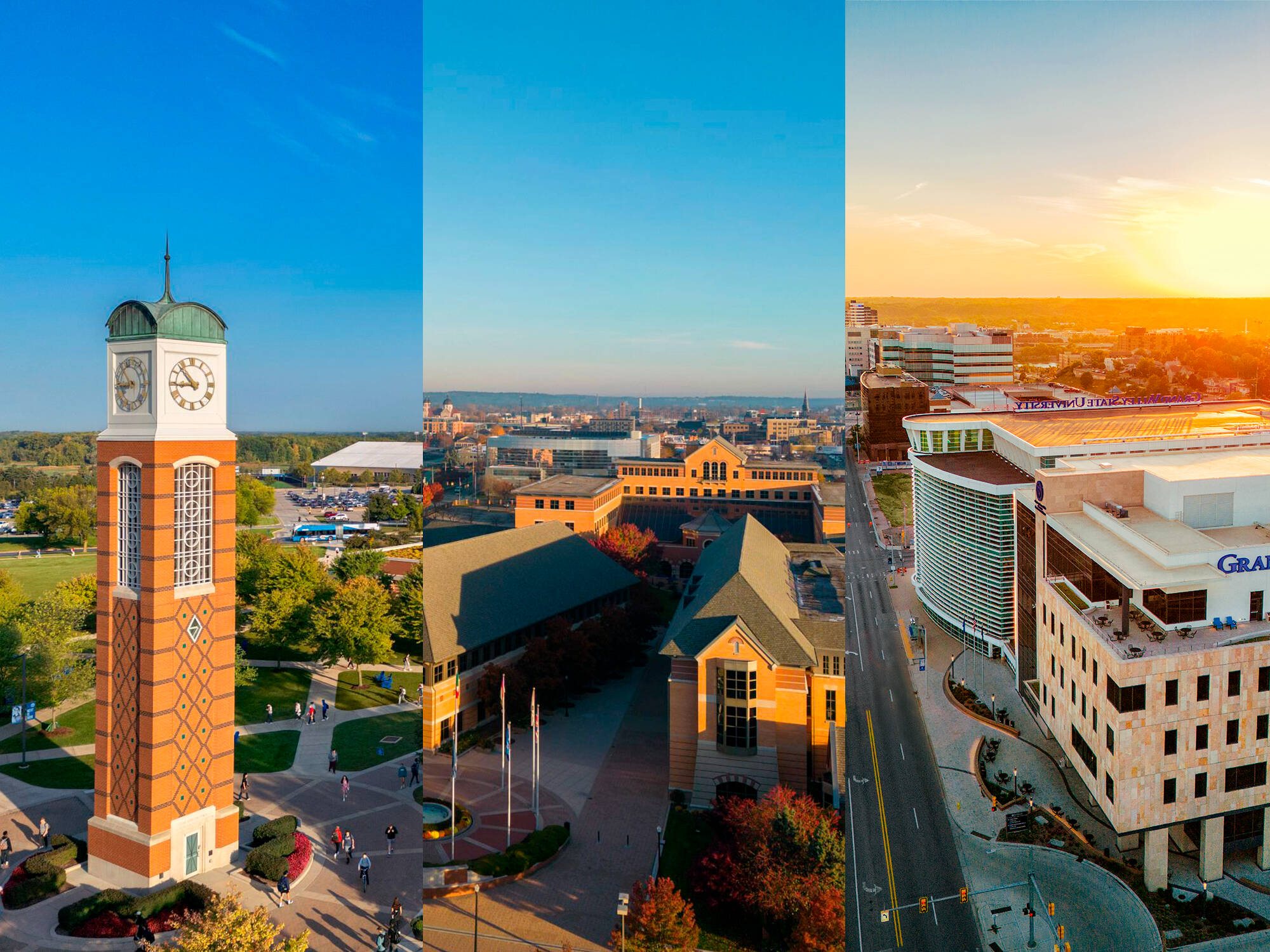 A collage of 3 images; one of the City Health Campus, one of the City Pew Campus, and one of the Valley Campus.